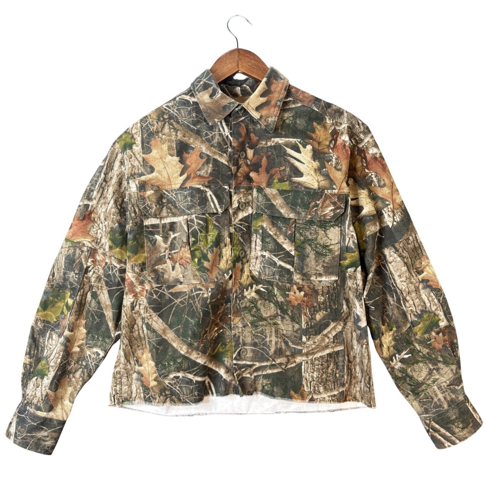 RedHead Silent Hide Camo Button Down Shirt Small Woodland Hunting Cropped Y2K